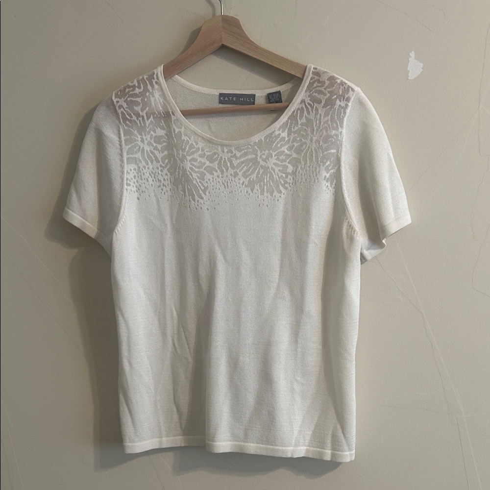Kate Hill White Floral Lace Women's Tee